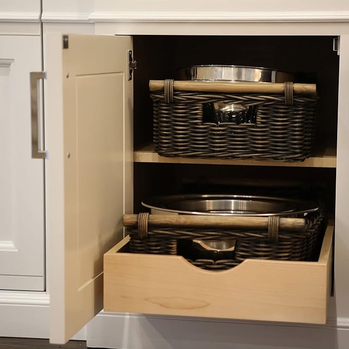 The Basket Lady Low Pole Handle Wicker Storage Basket, Large, 19.5 in L x 12.5 in W x 6 in H, Sandstone