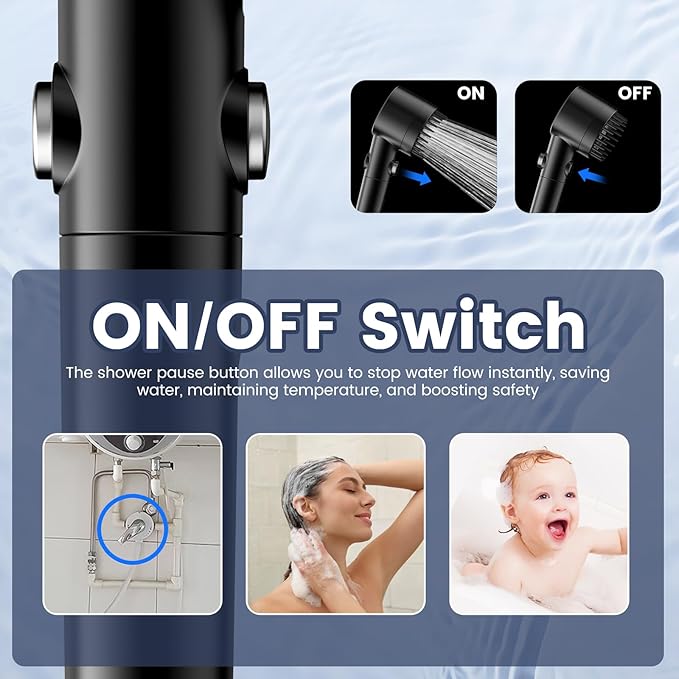 Filtered Shower Head with Handheld, High Pressure 5-Spray Shower Head with Filters for Hard Water, ON/OFF Switch Showerhead for Pets Bath, Shower Heads Filter - Remove Chlorine, Reduce Dry Itchy Skin