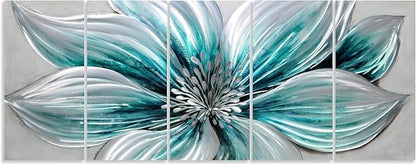 YHSKY ARTS Flower Metal Wall Art - Hand Crafted 5 Panels Aluminum Sculpture for Living Room Bedroom Decor
