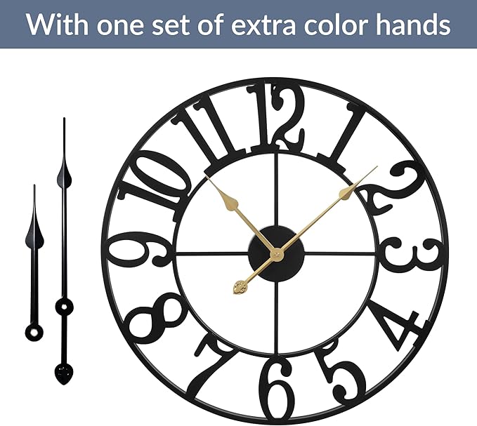 LEIKE Arabic Numeral Wall Clock 14IN Battery Operated Black, Silent Non Ticking, Wall Clocks for Living Room Decor, Small Classic for School, Office, Home, Kitchen, Bedroom