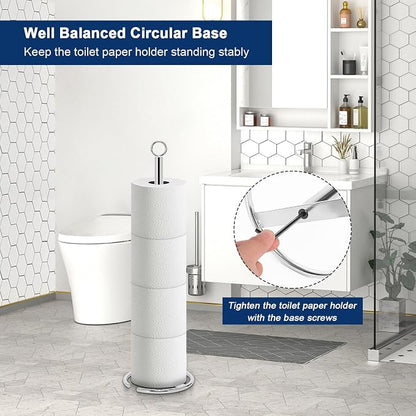 NearMoon Bath Toilet Paper Holder Stand, Freestanding Tissue Paper Storage with Reserve, Space Toilet 4 Rolls Holder for Bathroom/Kitchen Countertop-All Metal (2 Pack, Chrome Finish)