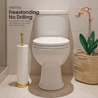 Toilet Paper Holder Stand for Max 5 Paper Rolls, Freestanding TP Holder, Roll Holder Storage, Stainless Steel - Gold