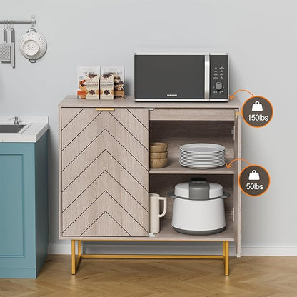 Scurrty 31.5" Natural Sideboard Buffet Cabinet, Cabinet with Doors & Adjustable Shelf for Living Room & Kitchen, Log Color