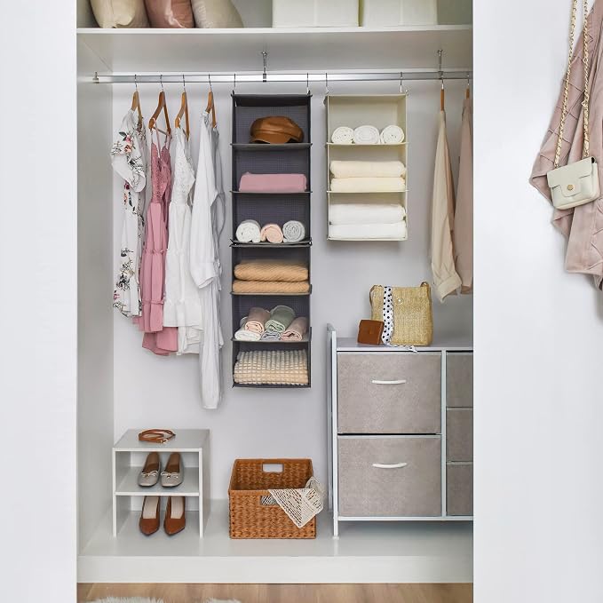 GRANNY SAYS 6-Shelf Hanging Organizer for Closet, Separable to 2 Pack 3-Shelf Hanging Shelves, Hanging Organizer for Bedroom, Ash Gray
