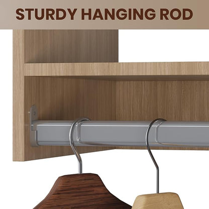 ROOMTEC 19.5" Medium Hanging Closet Unit, Modular Closet System with Hanging Rod, Wardrobe Organizer for Bedroom or Walk-in Closet, Wall Mounted, Customizable Clothes Storage Unit, Wood