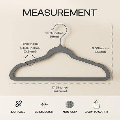 Utopia Home Velvet Hangers 150 Pack - Non-Slip Suit Hangers with 360 Degree Rotatable Hook - for Pants, Coats, Shirts & More (Grey)