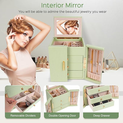 Dajasan Large Jewelry Boxes for Women, Jewelry Holder Organizer Box, Jewelry Storage Organizer, Jewelry Gift Box for Christmas, Valentine's Day, Birthday, Mother's Day (Avocado Green)