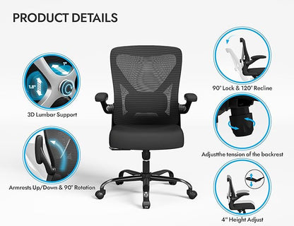 Ergonomic Office Chair - X-Shaped Computer Desk Chairs Comfy, Mesh High-Back Gaming Chair with Adjustable Lumbar Support, Executive Task Chair for Adults, Comfortable for Long Hours