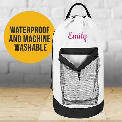 5 Pack Personalized Laundry Bag Heavy Duty Custom Graduation University XL Bag Backpack with Hanging Shoulder Strap & Mesh Pocket - Back to School College Graduation Gift - Choose Font & Thread Color