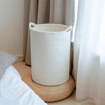 Homlikelan 58L Woven Laundry Basket,Cotton Tall Laundry Hamper for Blankets,Clothes,Pillows,Toys,Shoes Large Laundry Bin White