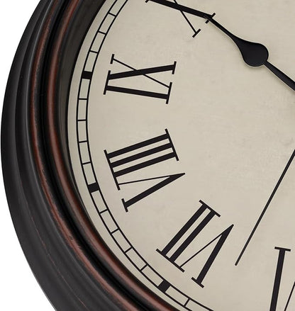 Foxtop 14 Inch Roman Numerals Wall Clock Battery Operated Silent Non-Ticking Round Classic Vintage Retro Wall Clock Decorative for Living Room Kitchen Home Office (Bronze)