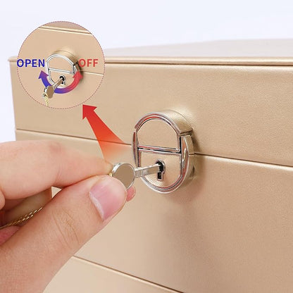 BOOVO Earring Jewelry Box For Women Girl Stud Organizer, 5 Layers Girl Jewelry Organizer Box With Lock Earring Holder Organizer Necklace Ring Jewelry Organizer Box For Girls (Champagne)
