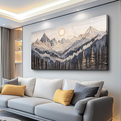 MHARTK66 Wall Art For Living Room Abstract Mountain Landscape Wall Painting Bedroom Wall Decor Office Pictures Decor Sunrise Forest Canvas Wall Art Easy Hanging Modern Home Decorations