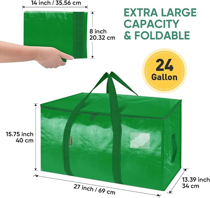 BALEINE 2-Pack Oversized Moving Bags with Reinforced Handles, Heavy-Duty Storage Tote for Clothes, Moving Supplies (Light Green, 2-Pack)