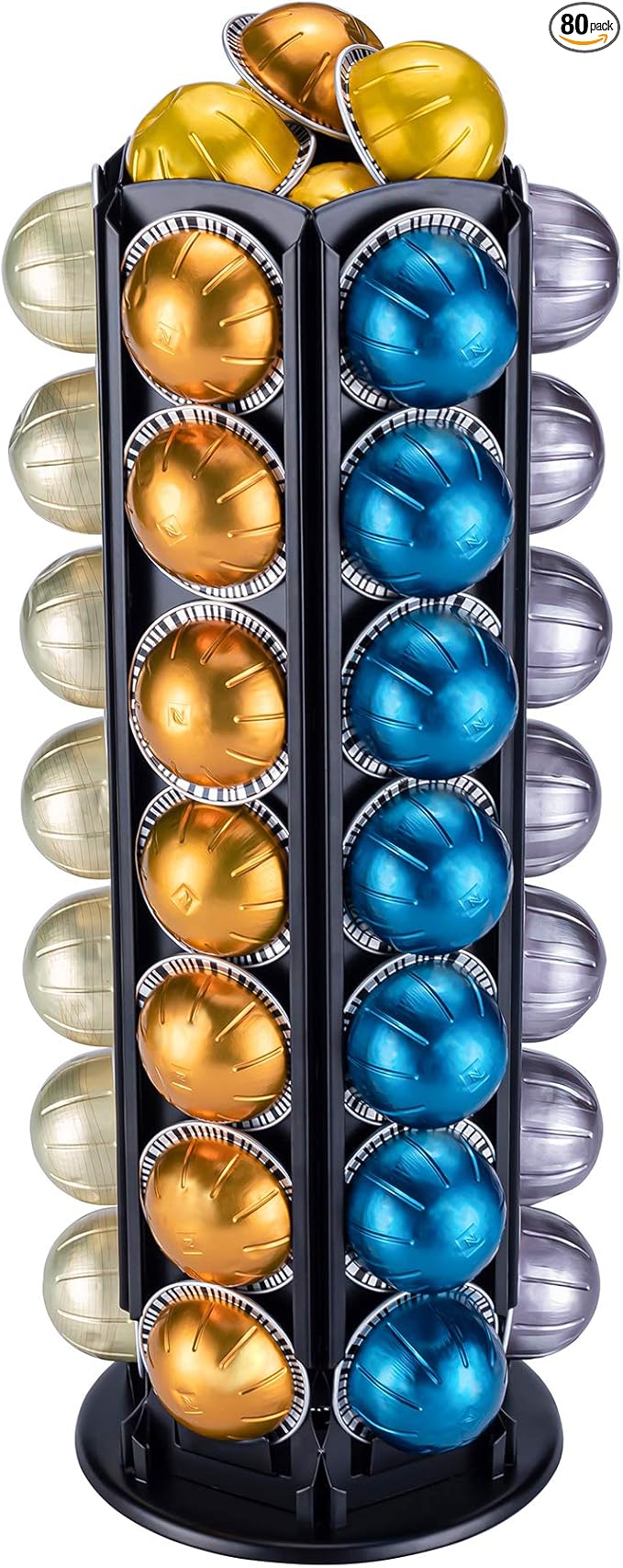 FlagShip Vertuo Pod Holder with Heavy-Duty Metal,Holds 50+ Pods for Nespresso Vertuoline,360°Carousel Rotating Smoothly & Silently,Small Coffee Pod Organizer Save Space