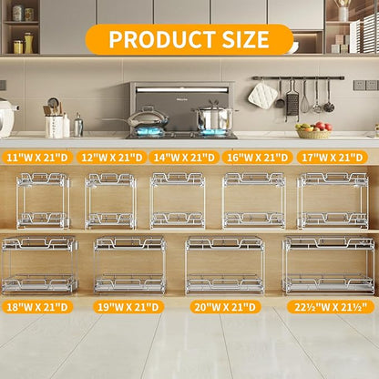 2-Tier Kitchen Cabinet Pull Out Shelf and Drawer Organizer Slide Out Pantry Storaqe Basket in Multiple Sizes (19" W x 21" D)