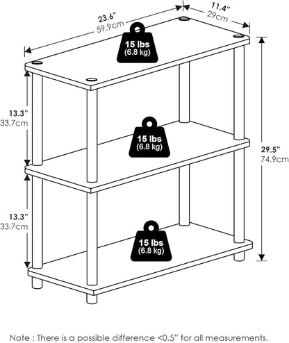 Furinno Turn-N-Tube Storage Shelves, 3-Tier Book Shelf, Corner Shelf, Toolless Open Shelves, for Organization and Storage, Living Room, Garage, Home Office, Amber Pine