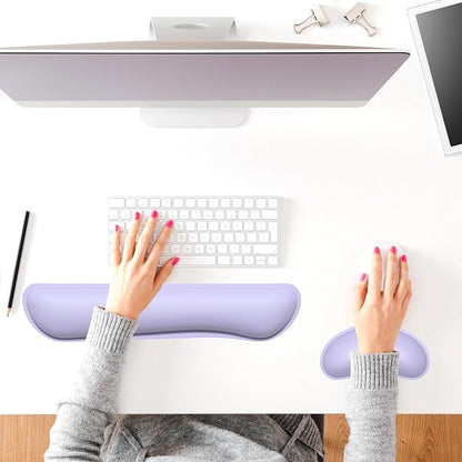 Dapesuom Keyboard Wrist Rest Set, Cute PU Leather Wrist Cushion for Computer Keyboard and Mousepad, Memory Foam Mouse Pad Rests Support with Non-Slip Base for Typing Pain Relief, Laptop, Purple