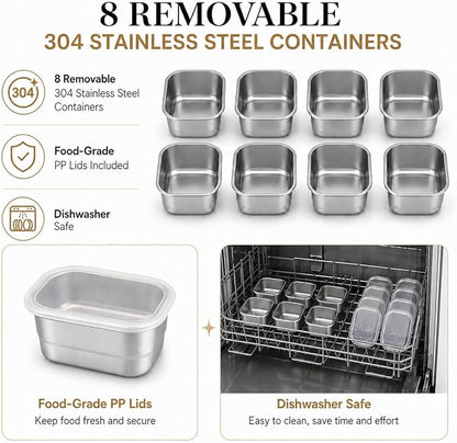 Ankou Snackle Box Container, Stainless Steel Divided Serving Tray with Lid, Handle and Forks