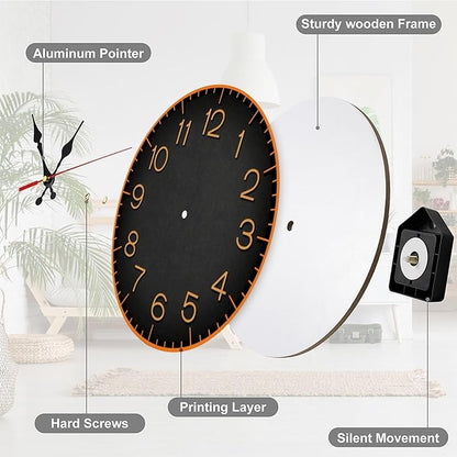 Wall Clock， Modern Non Ticking Wall Clocks Battery Operated， Brown Wooden Wall Clocks for Kitchen， Living Room， Bedroom， Office， Bathroom Decorative Home Decor Clock， 160 25 * 25cm
