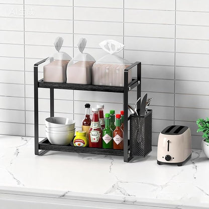 LEMIKKLE Coffee Station Organizer for Counter, Coffee Pods Holder Storage, Wooden Kitchen Counter Shelf, Coffee (Coffee Rack-BLACK)
