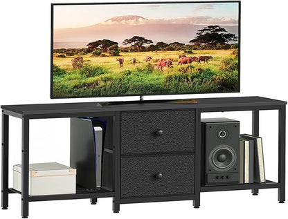 YATINEY TV Stand for TVs up to 55", Entertainment Center with 2 Fabric Drawer, Media Console with Shelves, Television Stands for Living Room, Bedroom, Black DS02BB