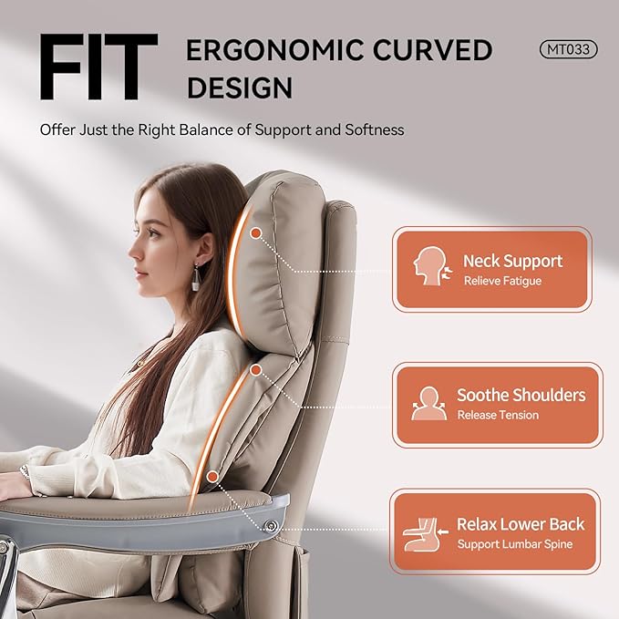 EMIAH Ergonomic Office Chair with Foot Rest Electric Executive Office Chair Reclining with Massage Big and Tall High Back Computer Chair with Wheels, Genuine Leather (Light Khaki)