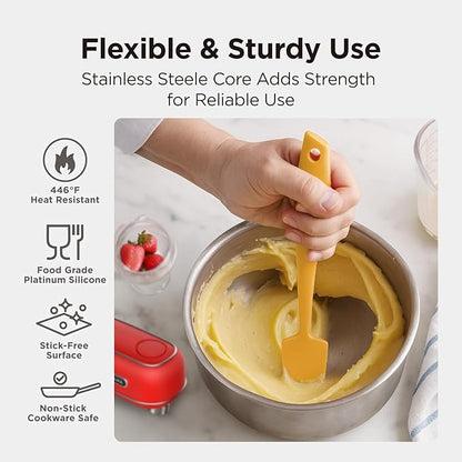 Kitchen Mama WaltzGrip Platinum Silicone Jar and Can Spatula Utensil Set: Heat-Resistant, Nonstick Scraper, Scooping, Perfect for Smoothies, Jam, Cream, Butter, Dishwasher Cooking Gadget (Yellow)