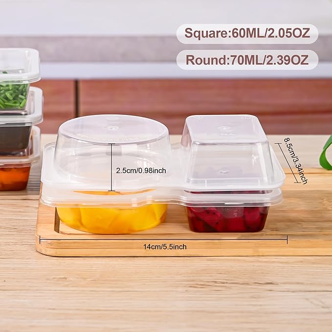 RXRRXR 20PCS Double Compartment Condiment Container With Lids - Reusable Snack Pack Containers for Take-out Sauces