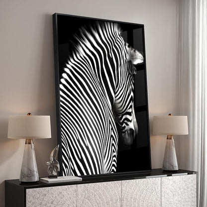 Framed Black and White Wall Art, Modern Animal Potrait Prints Paintings Artwork for Walls, Contemporary Minimalist Zebra Photography Pictures for Living Room Dining Bedroom Hallway Home Decor 24x36 In