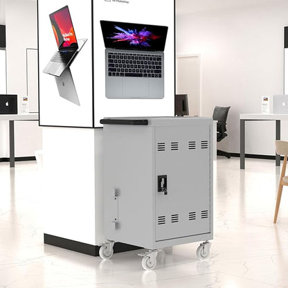 pouseayar 30 Device Mobile iPad Laptop Charging Cart for iPad Laptop Computers Chromebook Fast Charging & Secure Storage (16.3in Screen Size), Ideal for School, Library, Hospital - Grey