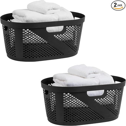 Mind Reader 40L Ventilated Laundry Baskets, Lightweight Clothes Hamper with Cutout Handles for Bathrooms and Closets, Plastic, Set of 2, Black