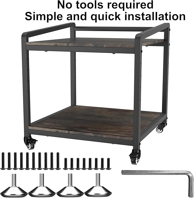 TRUSOON Mobile Printer Stand with Lockable Wheels, 2 Tier Rolling Printer Cart Under Desk with Adjustable Shelf, 23" Hight, Holds up to 200lbs for Home & Office, Rustic Brown