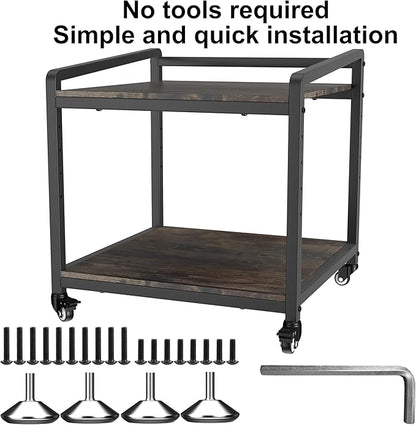 TRUSOON Mobile Printer Stand with Lockable Wheels, 2 Tier Rolling Printer Cart Under Desk with Adjustable Shelf, 23" Hight, Holds up to 200lbs for Home & Office, Rustic Brown