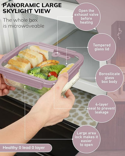 2-Pack Glass Food Storage Containers with Tempered Lids (21.3oz/2.7cup) - Airtight Snap Lock, Microwave & Oven Safe (-4℉~ 950°F), Freezer to Baking Dish, BPA-Free, Gift Box (Pink)