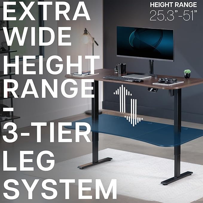 VIVO Electric 63 x 32 in Standing Desk, Touch Screen Adjustment, 220 lb Frame Support, 2E Series, Dark Walnut Top Black Frame, DESK-KIT-2EBD