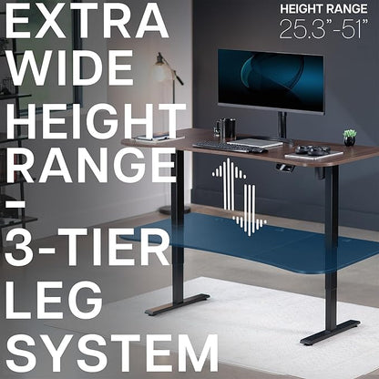 VIVO Electric 63 x 32 in Standing Desk, Touch Screen Adjustment, 220 lb Frame Support, 2E Series, Dark Walnut Top Black Frame, DESK-KIT-2EBD