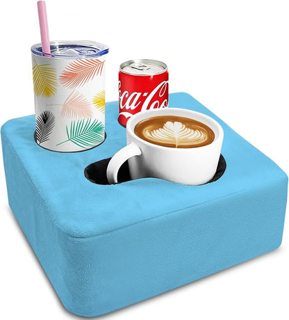 Couch Cup Holder Pillow Tray & Caddy - for Sofa, Bed, Car, Man Cave | Keep Drinks at Hand & Spill-Proof Accessories for New Parents, Camping, Park, Boat, Beach - Blue