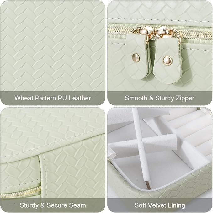 DesignSter Travel Jewelry Case for Woman, Small Travel Jewelry Box with Mirror,4.72×4.72×3.54 inches,Portable Design Travel Jewelry Organizer,Double Headed Zipper