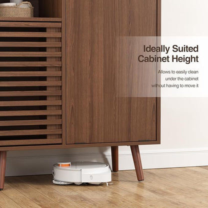 Storage Cabinet with slatted Door, Tilt Out Trash Can Cabinet for 10 Gallon Wooden Dog-Proof Recycling Bin with Hidden Laundry Basket for Kitchen Island and Dining Room, Walnut