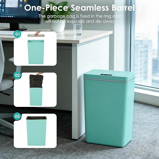 BestOffice 13 Gallon Trash Can Plastic Kitchen Trash Can Automatic Touch Free High-Capacity Garbage Can with Lid for Bedroom Bathroom Home Office 50 Liter Blue