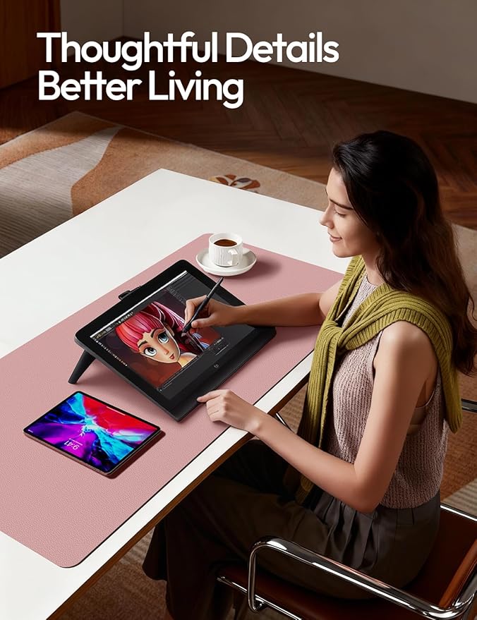 YSAGi Leather Desk Protector, Office Mat, Large Mouse Mat, Non-Slip PU Leather Blotter, Laptop Desk Mat, Waterproof Writing Pad for Office and Home(Pale Mauve, 42" x 17.2")