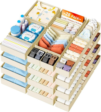 DIMJ Drawer Organizer Clothes - 28 Pack Baby Dresser Organizer for Nursery Closet Organization, Fabric Drawer Organizer Bins for Underwears Socks Bras, Foldable Storage Dividers for Bedroom