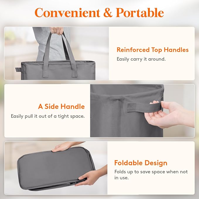 Lifewit 2 Pack Slim Laundry Hamper, Collapsible Narrow Laundry Basket, Small Tall Dirty Clothes Hampers with Handles for Bathroom Bedroom College Dorm, Grey, 65L