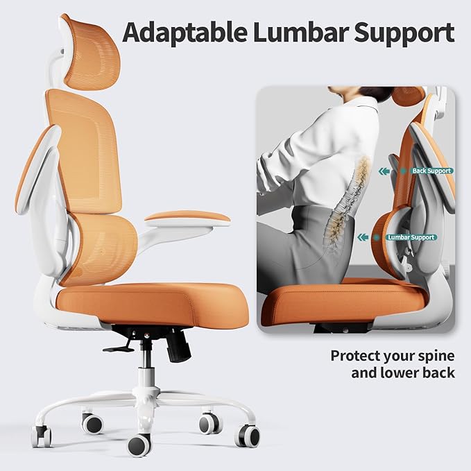 TRALT Office Chair Ergonomic Desk Chair, 330 LBS Home Mesh Office Desk Chairs with Wheels, Comfortable Gaming Chair, High Back Office Chair for Long Hours (Burnt Orange)