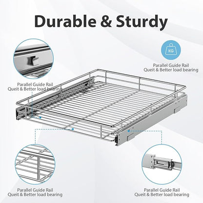 ZOINLIY Pull Out Cabinet Organizer, Versatile Slide Out Kitchen Organizers and Storage,Heavy Duty Drawer Cupboard Storage Basket, Smooth Sliding, Chrome Finish,20.8" W x 21" D