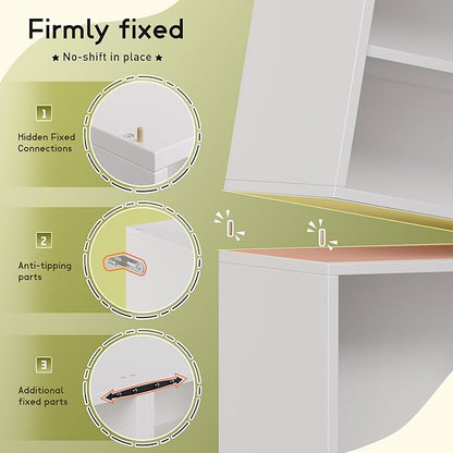 2-Tier Stackable Cube Storage Organizer, DIY Cube Storage Bookcase with Doors & Anti-Tip Design, Book Shelf for Bedroom, Office, Dorm,15" W x 11.81" D x 30" H, White