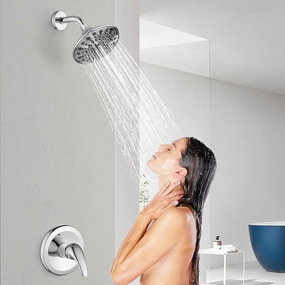 gotonovo Shower Faucet Set Bathroom Shower Head and Handle Set Complete 6 Settings 6 inch Rainfall Shower Head Kit High Pressure Shower System Combo Shower Trim Kit with Valve Polished Chrome