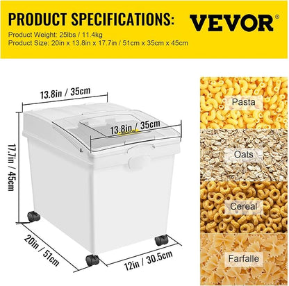 VEVOR Ingredient Bin, 10.5 Gallons Capacity Ingredient Storage Bin, PP Material Flour Bins On Wheels, White Shelf Ingredient Bin with Scoop and Sliding Lid, Commercial Storage Bins 3 Pcs/Set