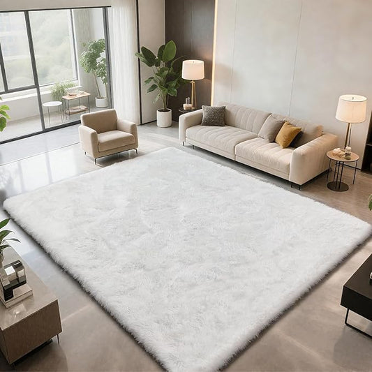 Shag Area Rugs for Bedroom Living Room,6X9 Ultra Soft White Fluffy Area Rugs for Dorm,Indoor Carpet Plush Rugs for Home Decor,White